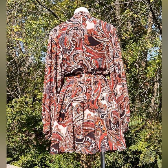 Flying Tomato Paisley Belted Long Sleeve Keyhole Mini Dress Size Medium New - Picture 4 of 12